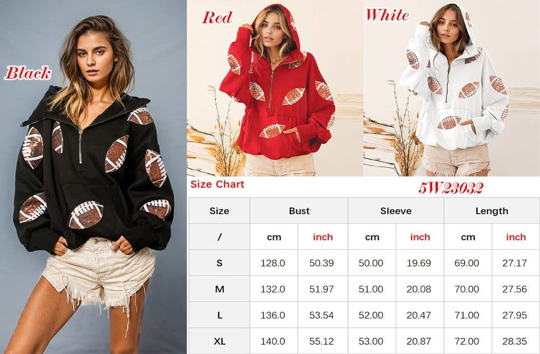 Bling Football Sweatshirt With Oversized Hood