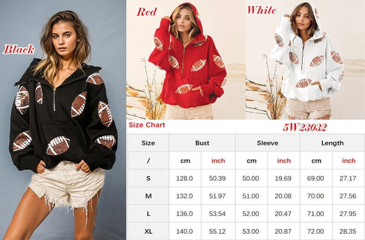 Bling Football Sweatshirt With Oversized Hood