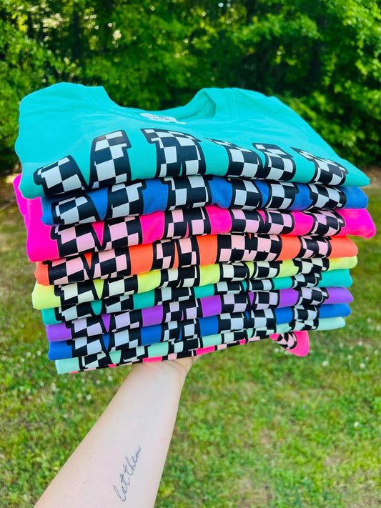 Neon Checkered Mama CC Tee