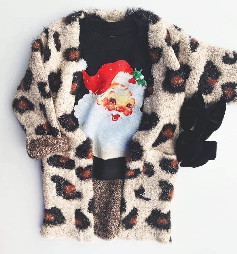 Cozy Cheetah Cardigan & Santa Tee