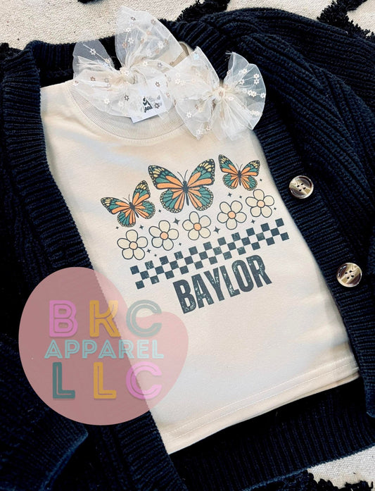 Checkered Butterfly Name Tee